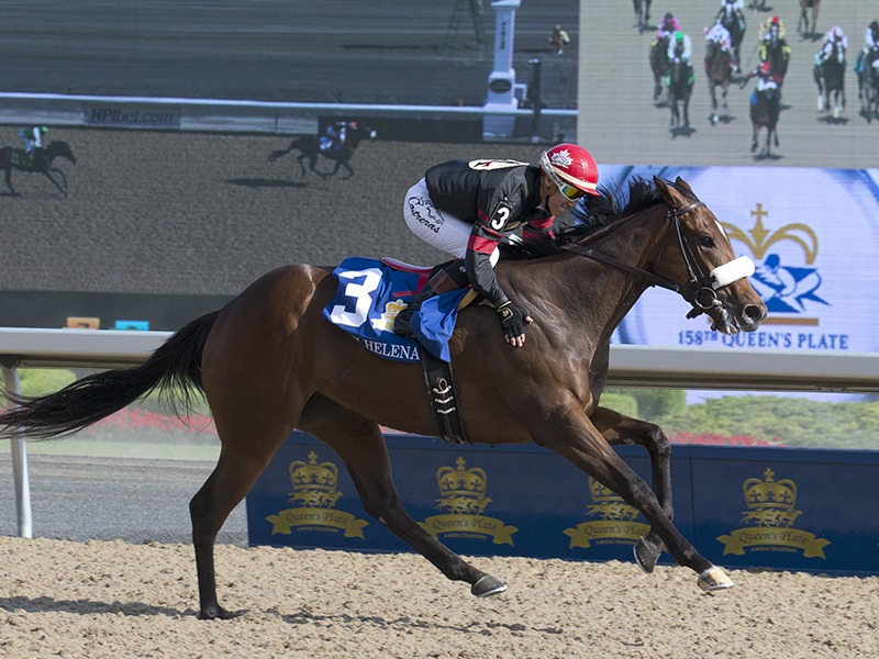 Toronto Ont.July2, 2017.Woodbine Racetrack.Jockey Luis Contreras ( black silks red cap) guides Holy Helena capturing the 158th running of the Queens Plate stakes for owner Stronach Farms. michael burns photo